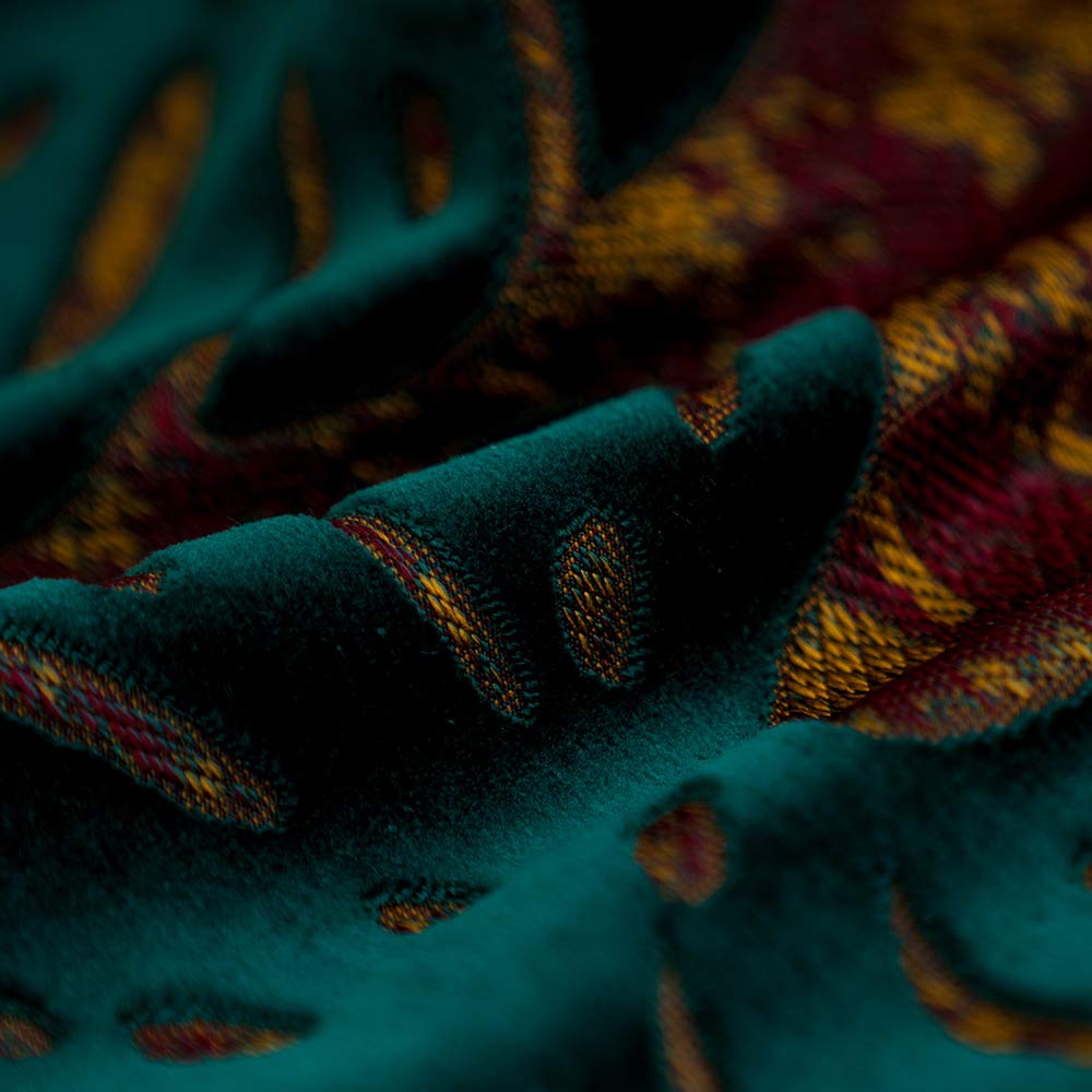 Alerfa 18 x 18 Inch Square Leaf Pillow Embroidery Cut Velvet Cushion Case Luxury Modern Lumbar Throw Pillow Cover Decorative Pillow for Couch Sofa Living Room Bedroom Car, Teal Green