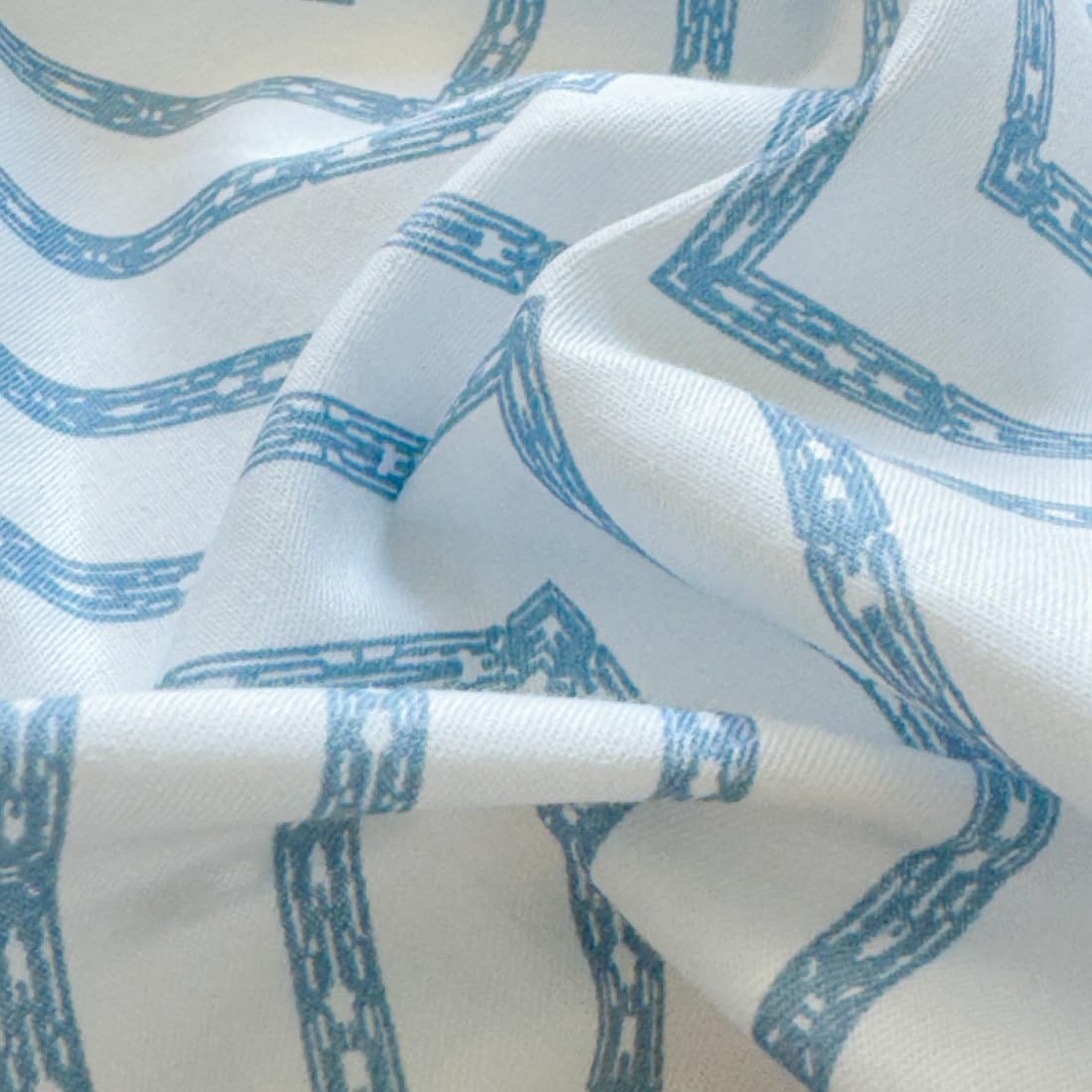 LIWHENHAO Geometric Duvet Cover Set Queen 100% Cotton Bedding Blue Chain Striped Checked on White 1 Abstract Line Comforter Cover Full 2 Pillowcases for Kids Girls Boys Woman