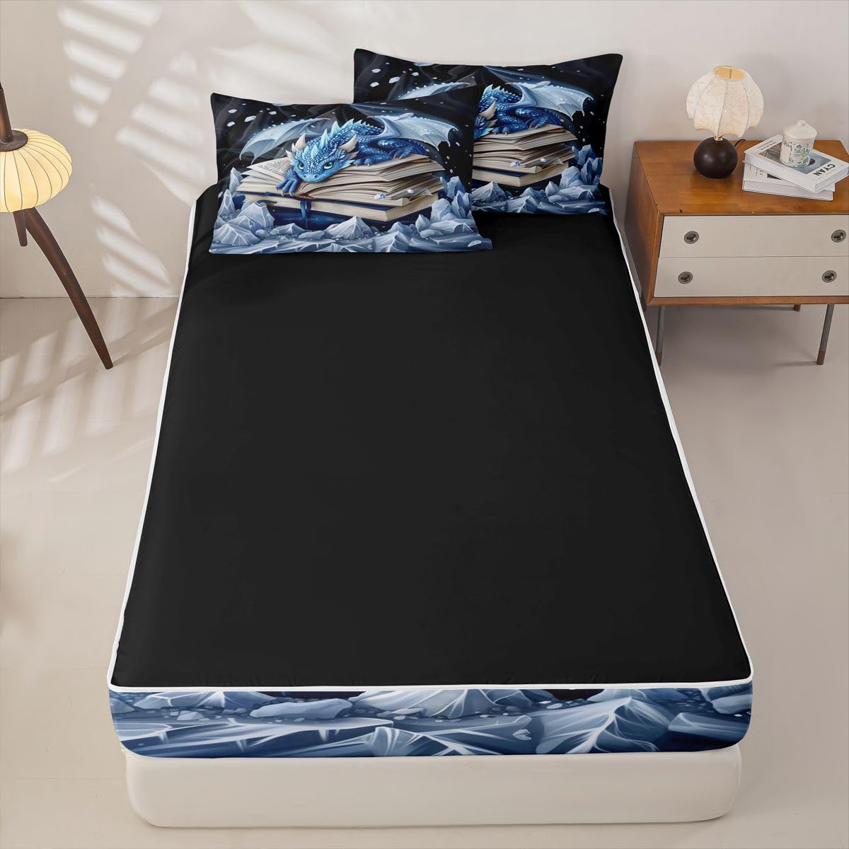 jejeloiu Blue Dragon Zipper Bedding Twin Cartoon Animal Zipper Bedding Sets for Kids Boys Girls Flying Dragon Comforter Set with Fitted Sheet and 2 Pillowcases Mysterious Animal Bedroom Decor