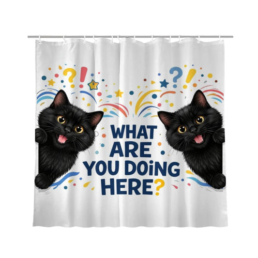 LFINKARTGOGO Funny Black Cat Shower Curtain 72x72 with 12 Hooks What are You Doing Here Waterproof Washable Polyester Bath Curtain for Home Hotel Decor