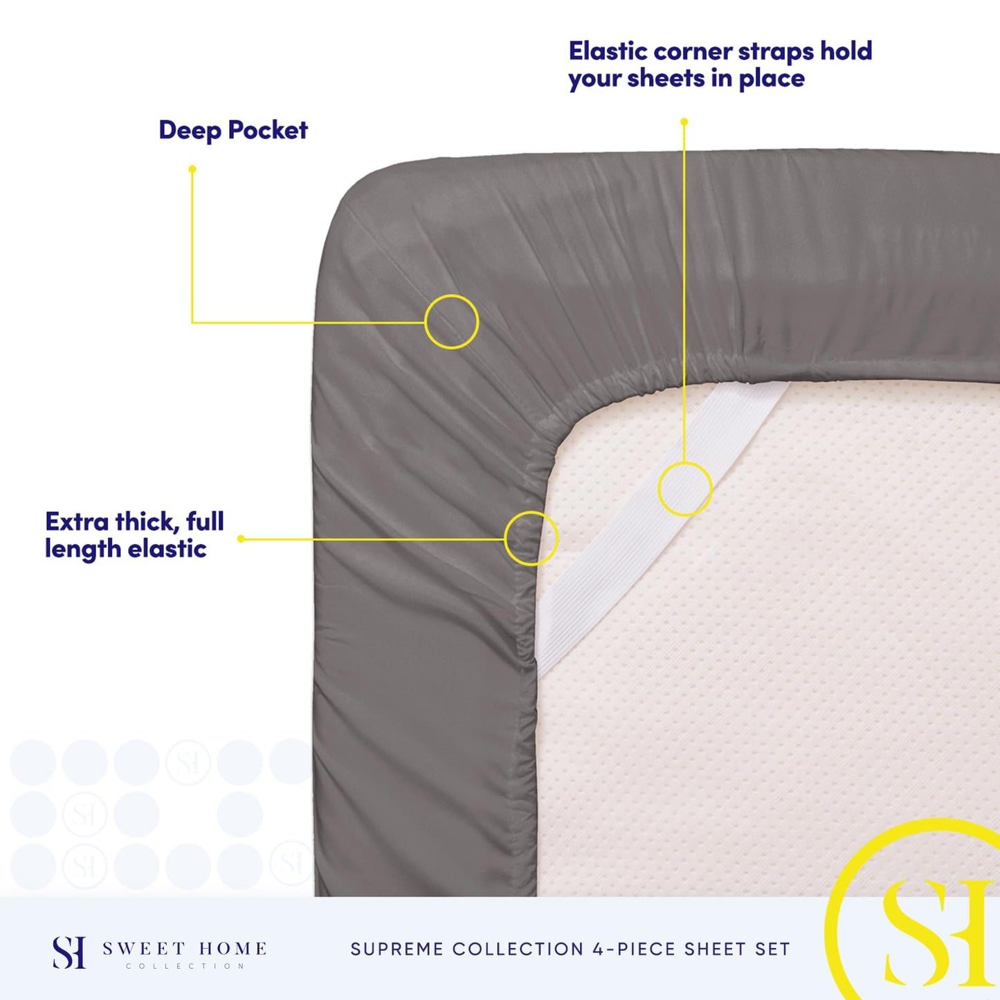 Queen Size Bed Sheets - Breathable Luxury Sheets with Full Elastic & Secure Corner Straps Built In - 1800 Supreme Collection Extra Soft Deep Pocket Bedding Set, Sheet Set, Queen, Gray