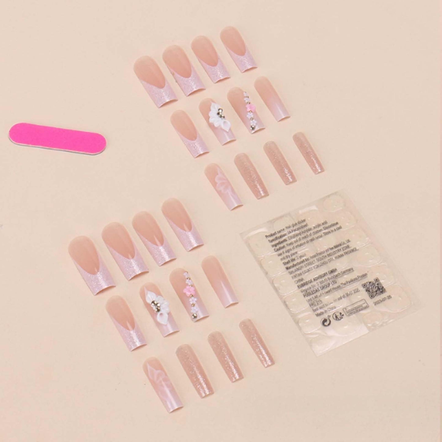 YoYoee Long Ballerina Nails Tips Glitter French False Nails Coffin Press on Nails Full Cover Cute Fake Nails for Women and Girls 24PCS