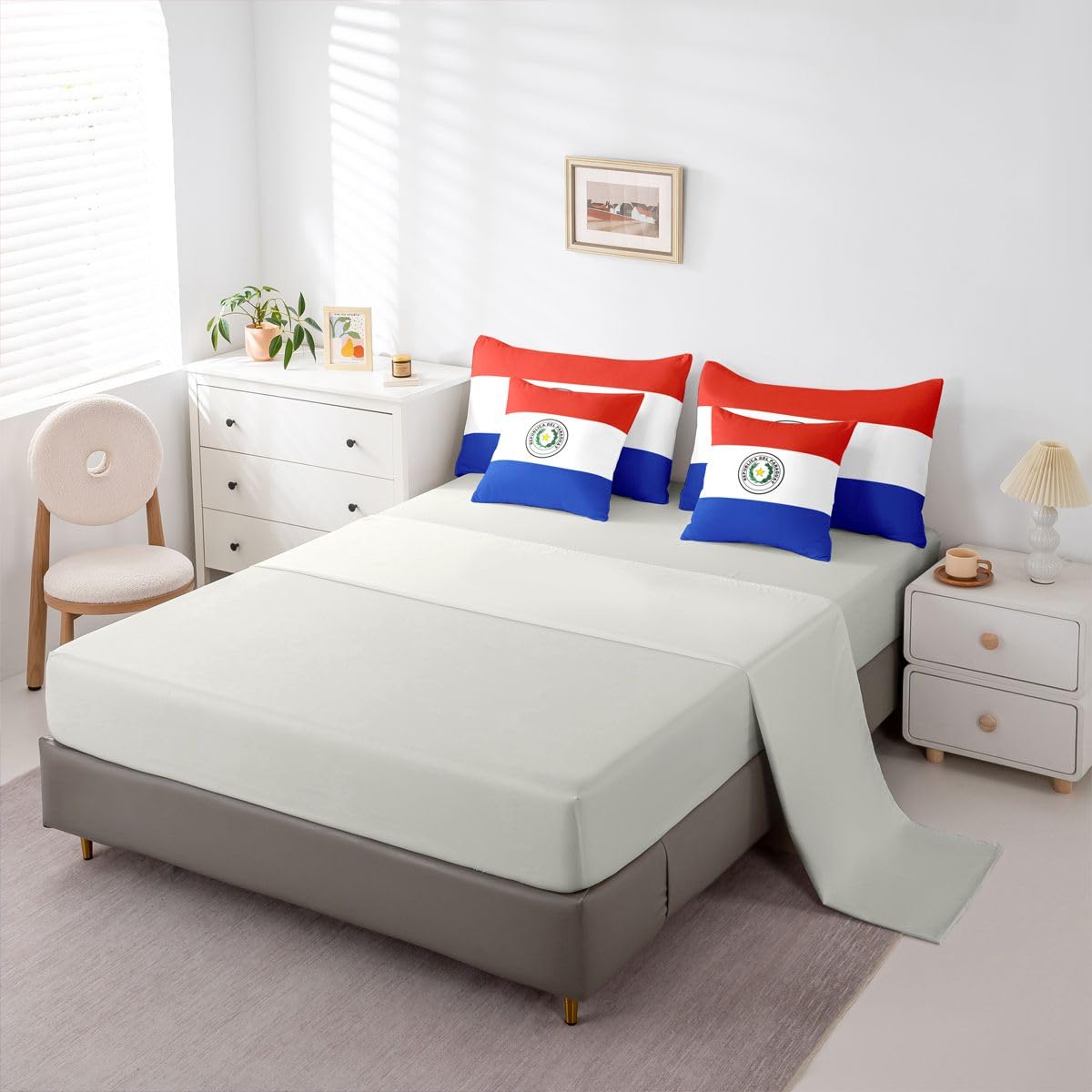 Feelyou Paraguayan Flag Comforter Set King Size 7 Pieces Paraguay Bedding Set for Kids Boys Girls World Countries Bed in a Bag with Sheets Bedroom Decor All Season Quilted Breathable Soft Lightweight