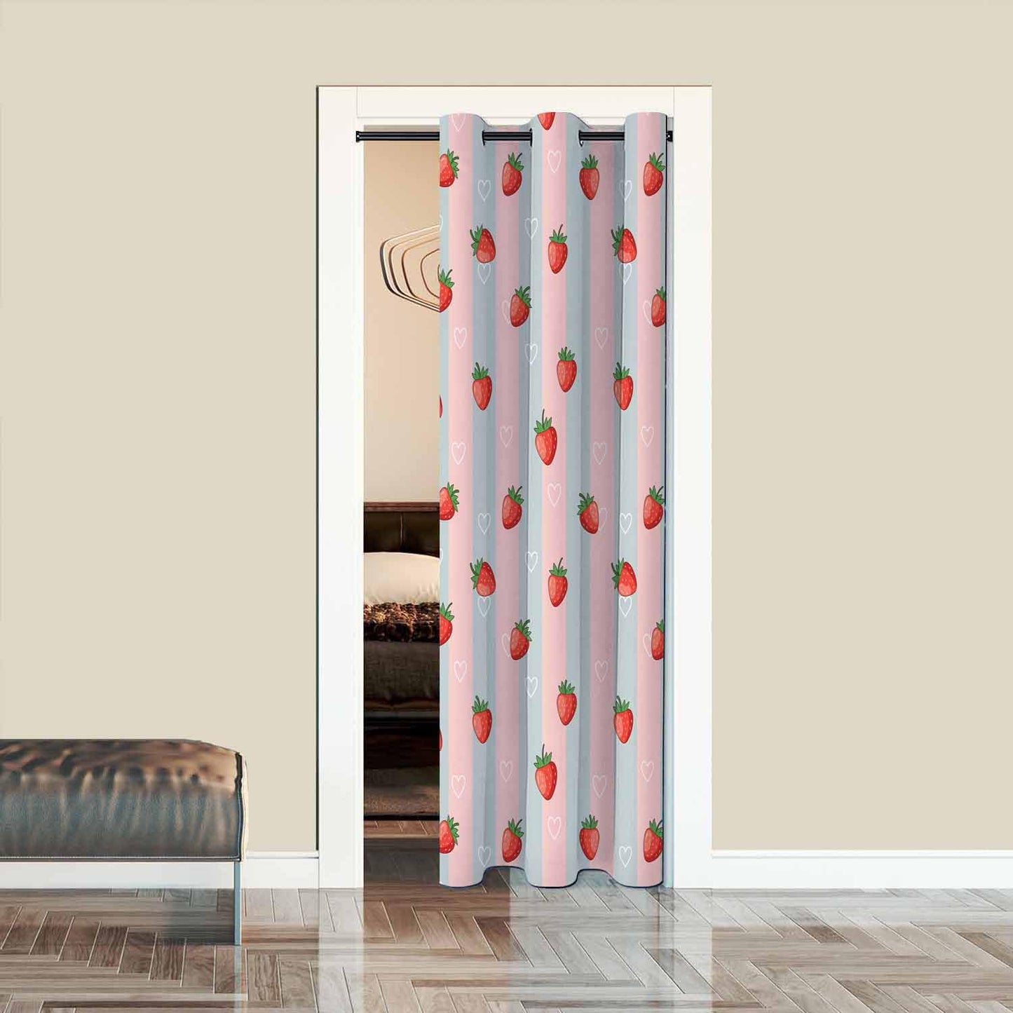 Haciadan Strawberry Doorway Curtains Pink Strawberry Fruit Summer 1 Panel 34" W X 80" L Door Drape for Kitchen Restaurant Bedroom Living Room