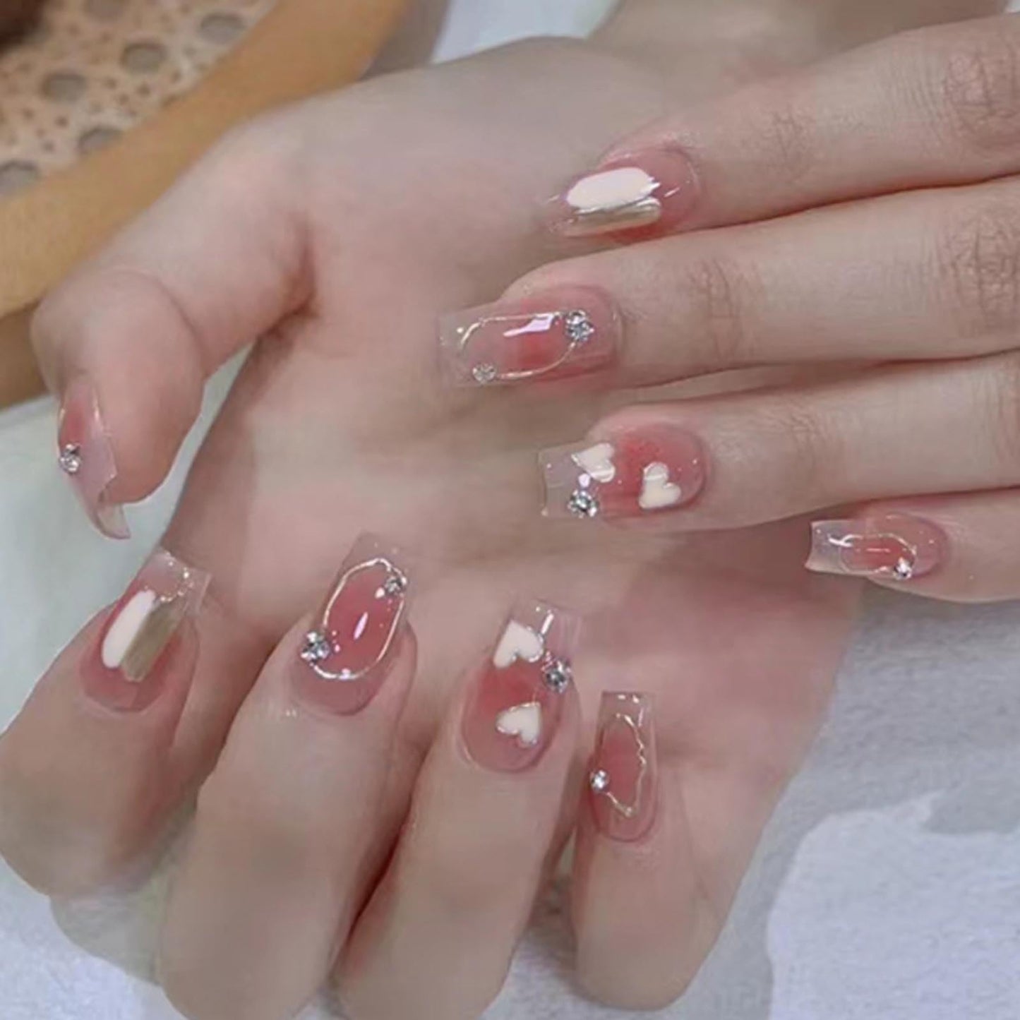 Hkanlre 3D Press on Nails Medium Fake Coffin Nails Tips Full Cover Luxury False Nails for Women and Girls 24PCS