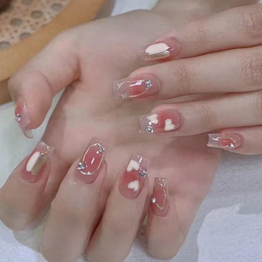 Hkanlre 3D Press on Nails Medium Fake Coffin Nails Tips Full Cover Luxury False Nails for Women and Girls 24PCS