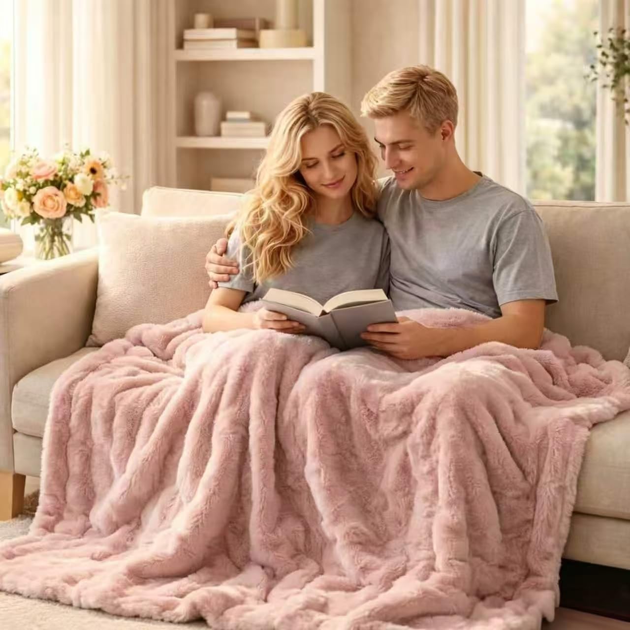 Ghouse Bubble Faux Fur Throw Blanket 50"x60" – 860 GSM Extra Soft Plush Pink Decorative for Couch, Machine Washable Lightweight Blanket for Sofa Bed Living Room, Cozy Gift for Women