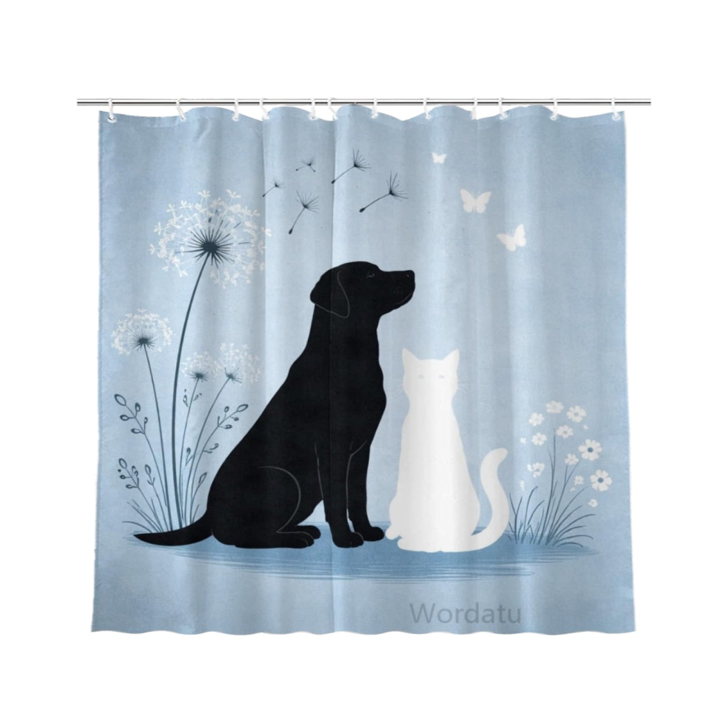 Wordatu Cat & Labrador Retriever Bathtub Bath Curtain Cute Pet Animal Bathroom Waterproof Shower Curtain 72x72 with 12 Hooks