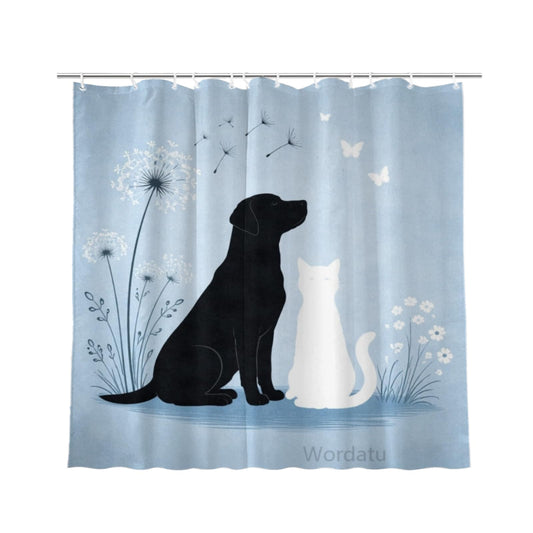 Wordatu Cat & Labrador Retriever Bathtub Bath Curtain Cute Pet Animal Bathroom Waterproof Shower Curtain 72x72 with 12 Hooks