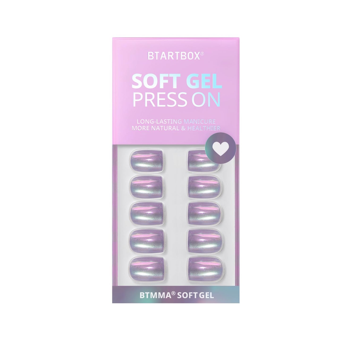 BTArtbox Press On Nails Short - Chrome Cat Eye Square Press On Nails with Glue for Women, Opaque Soft Gel Glue On Nails in 16 Sizes - 32 Stick On Nails Kit, Glass Ocean