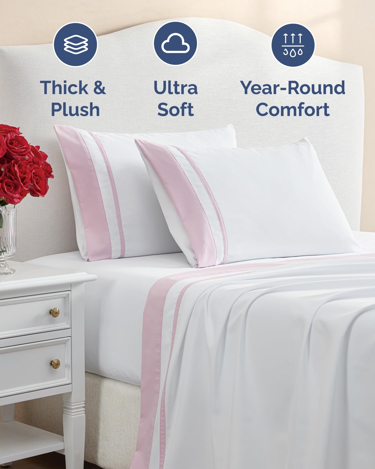 Extra Thick Heavyweight Queen Size 4 Piece Sheet Set - High End Super Luxury Queen Bed Set - Soft, Breathable & Wrinkle Free - Premium Heavyweight Hotel Quality Sheets with Deep Pockets - Light Pink