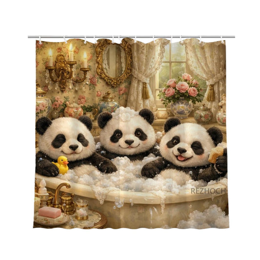 REZHOCH Cute Panda Luxury Shower Curtain 72x72Inch Waterproof Fabric Home Bathroom Decor,Fun Animal Bathtub Bubble Farmhouse Vintage Rustic Bath Curtain Set Kids with Hooks