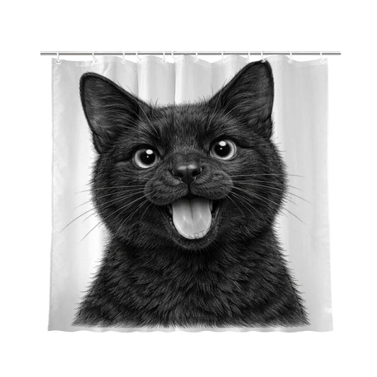 LFINKARTGOGO Sketch Black Cat Shower Curtain 72x72 Inch with 12 Hooks Black White Animal Portrait Bathroom Decor Cute Animal Waterproof Washable Polyester Bath Curtain