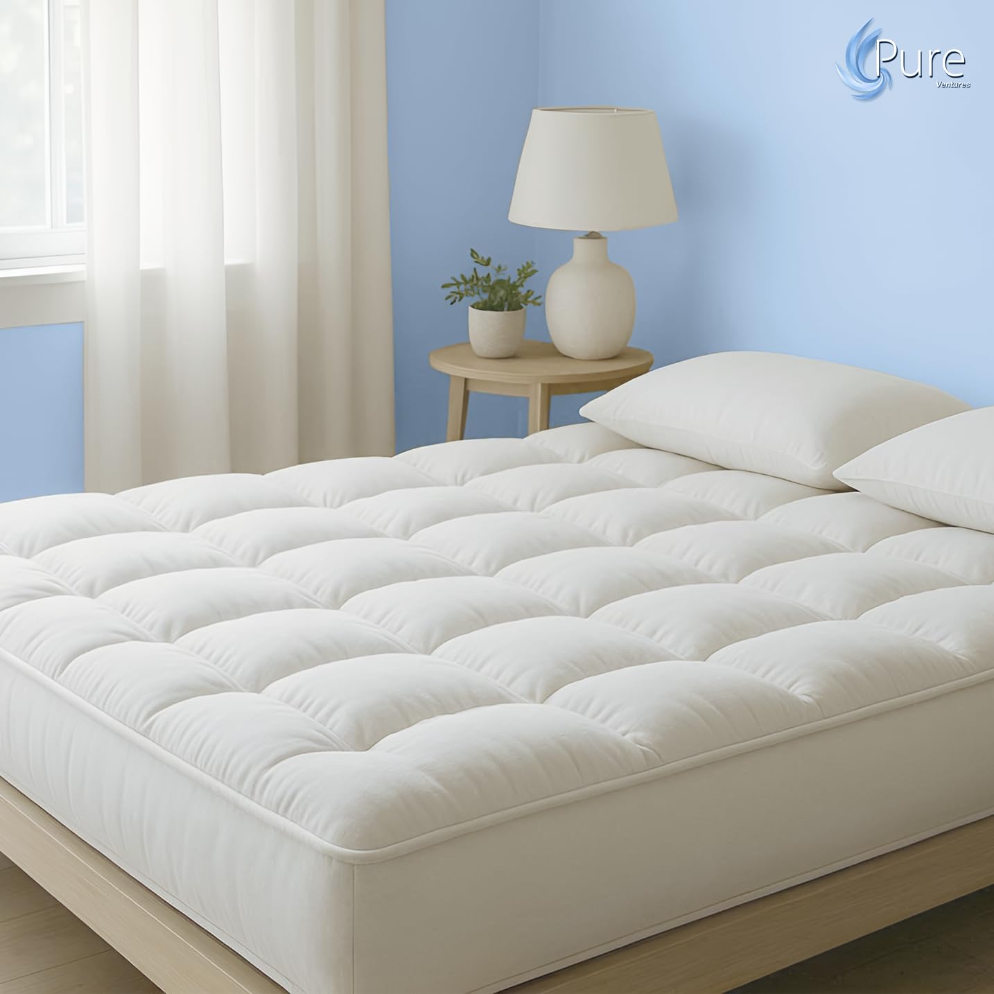 Pure Brands Queen Mattress Topper and Pad Cover Extra Thick Luxury Down Alternative Pillow Top Cooling Bed Topper Ultra Plush and Hypoallergenic Mattress Protector 18 Inch Deep Pocket