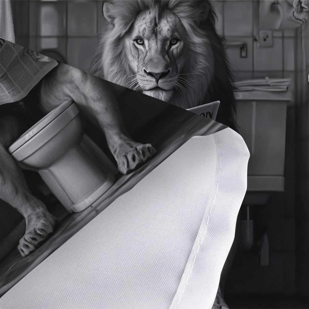 JAWO Funny Shower Curtain Farmhouse Cool Lion Shower Curtains for Bathroom Grey Humor Animal Reading on Toilet Curtains, Western Country Large Cat Bathroom Curtain Polyester Fabric Set Hooks 72X72