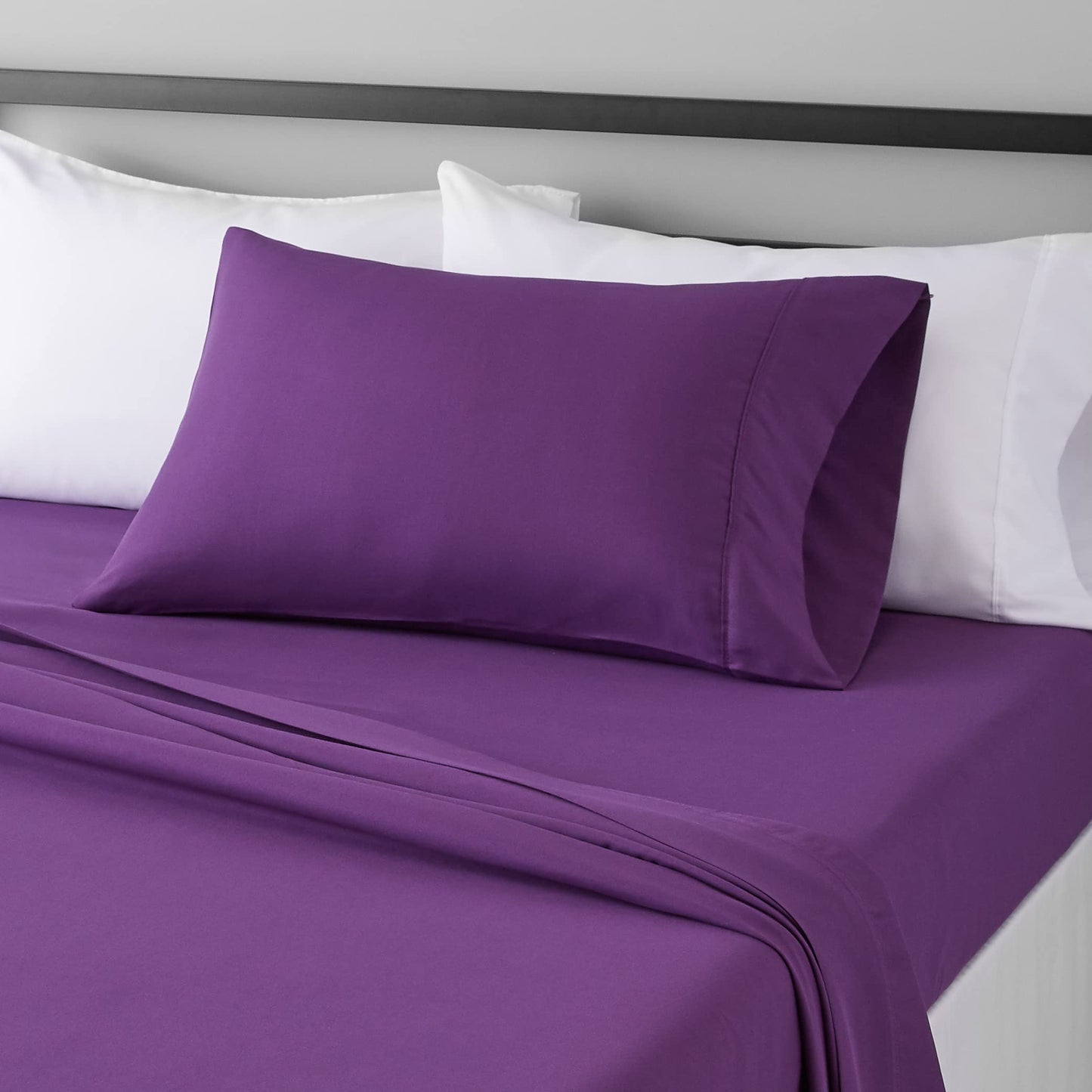 Amazon Basics Lightweight Super Soft Easy Care Microfiber 3 Piece Bed Sheet Set with 14-Inch Deep Pockets, Twin XL, Plum, Solid