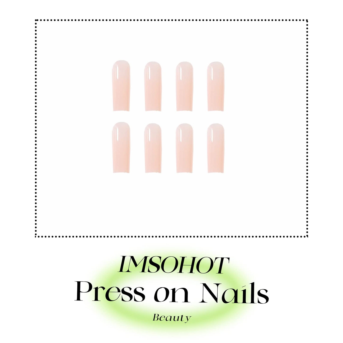 IMSOHOT Long Press Nude Square Shaped Glossy Glue on Nails - Natural Full Cover Acrylic False Nails - 24pcs