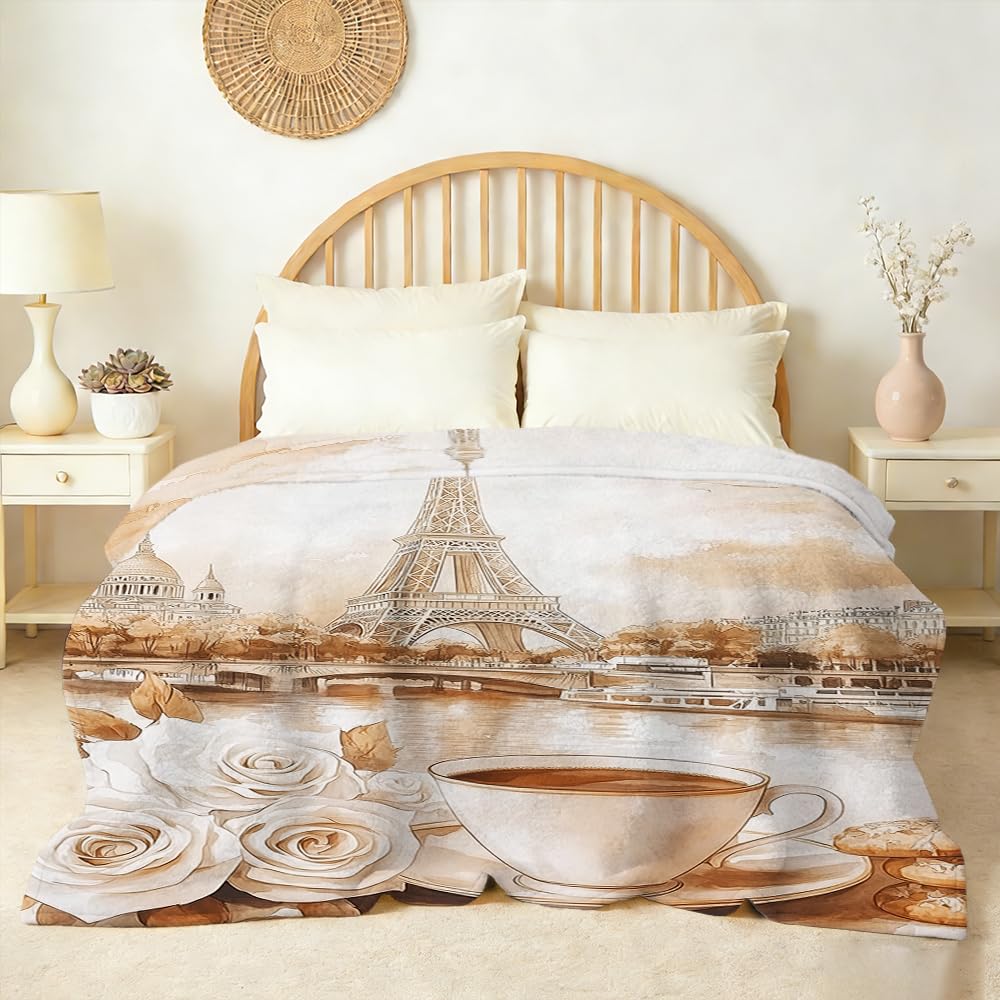 GXYAOYZG Eiffel Tower Blanket Paris France Flannel Throw Blanket Soft Cozy Warm Sofa Couch Bed Cover for Living Room Travel Lover French Decor Gift (49" x 59")