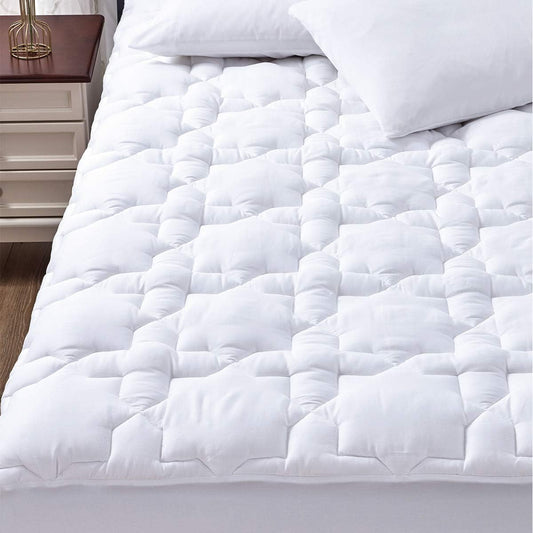 CozyLux Queen Mattress Pad, 450GSM Quilted Cooling Cotton Top Mattress Topper, Extra Deep Pocket Fits 8-21 inches, Oeko-TEX Certified, Plush Soft & Breathable Bed Pad (60"x80", White)