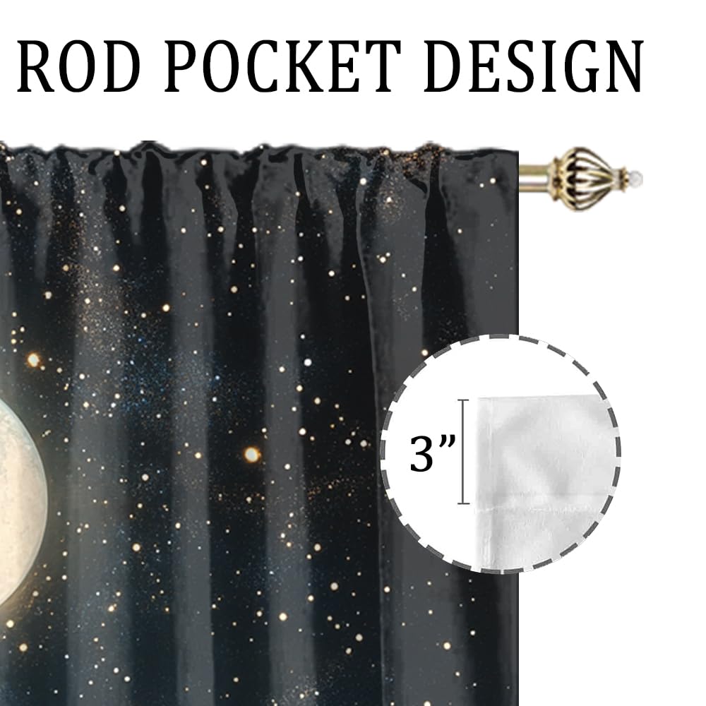 FBMLBRB Cute Cartoon Animals Cat Curtains,Modern Farm Animal Black Cats Full Moon Window Treatment Blackout Curtains Rods Pocket Curtains-45 L x 21" W x 2 Panels (Blackout)
