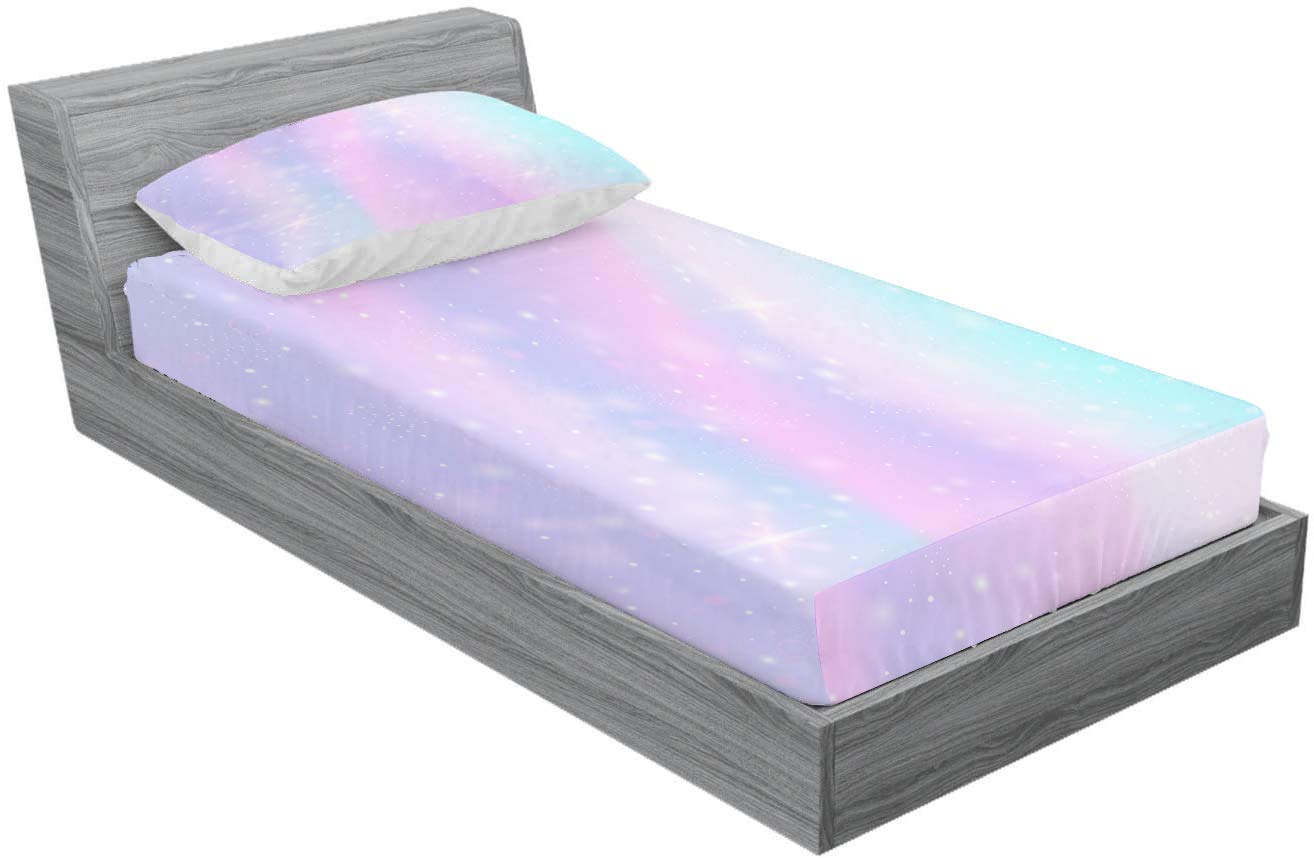 MUSOLEI Colorful Girl Fitted Sheet Set Rainbow Sheet, 3D Rainbow Bedding Set Girls Twin Sheets 2PCS Boho 1 Fitted Sheet with 1 Pillowcase Wrinkle Free Cozy Microfiber Twin Sheets for Girls (T)