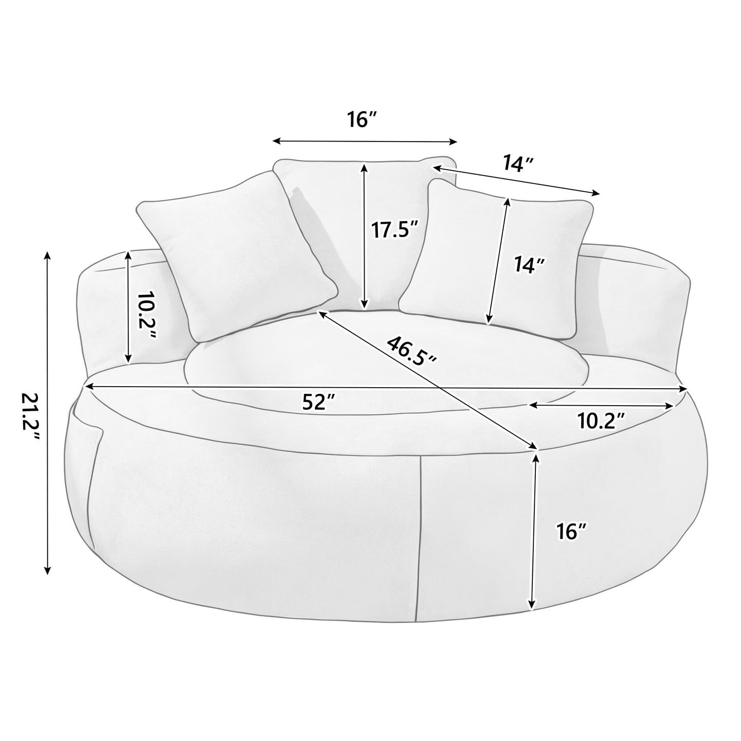 Lyon Sence Bean Bag Chair, Big Beanbag Chairs with 3 Pillows, Oversized Bean Bag Chair for Living Room, Large Beanbag Chairs for Teens Adults (Faux Fur in Light Gray, 52" D×52" W×21.2" H)