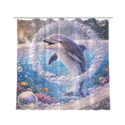 REZHOCH Funny Dolphin Shower Curtain 72x72 Inch,Cute Animal Bubble Bathroom Decor,Lovely Bathtub Waterproof Fabric Modern Art Humor Farmhouse Home Bath Set with 12 Hooks