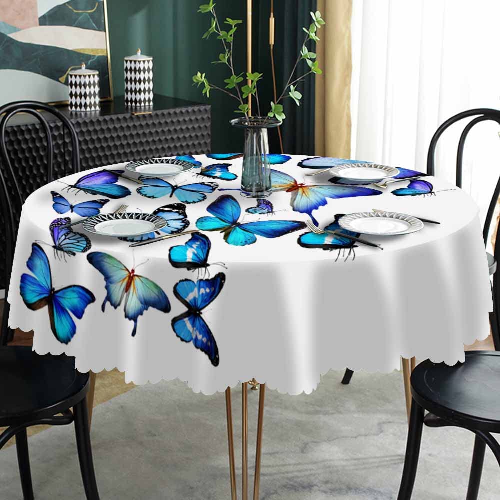 AOYEGO Blue Butterfly Table Cloth Animal Flying Freely Beautiful Wings Nature Elegant Round Tablecloth 60 Inch for Dining Room, Party, Banquet