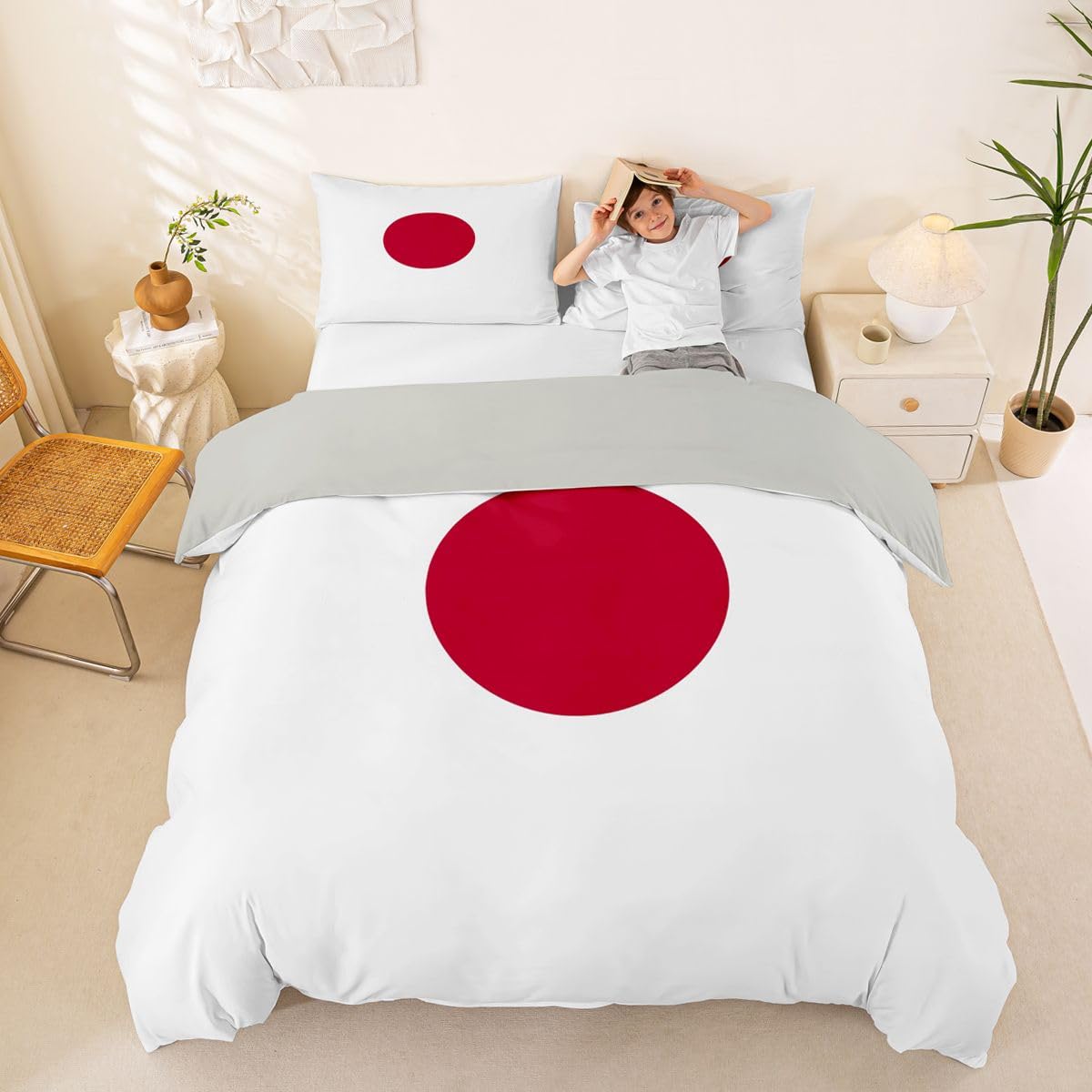 Feelyou Japanese Flag Duvet Cover Full Size Boys Girls Japan Bedding Set Breathable Soft World Countries Comforter Cover 3Pcs International Flag Bedroom Decor