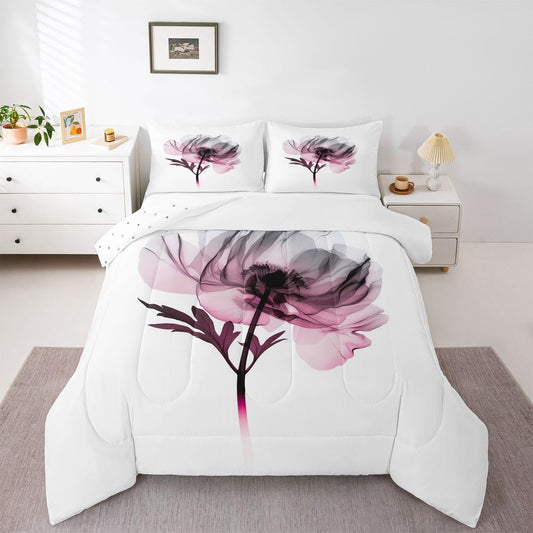 jejeloiu Abstract Flowers Comforter Set Toddler Size Modern Art Bedding Set for Kids Boys Girls Floral Pink Duvet Quilt Bedroom Decor Microfiber 2 Pcs with 1 Pillow Cases