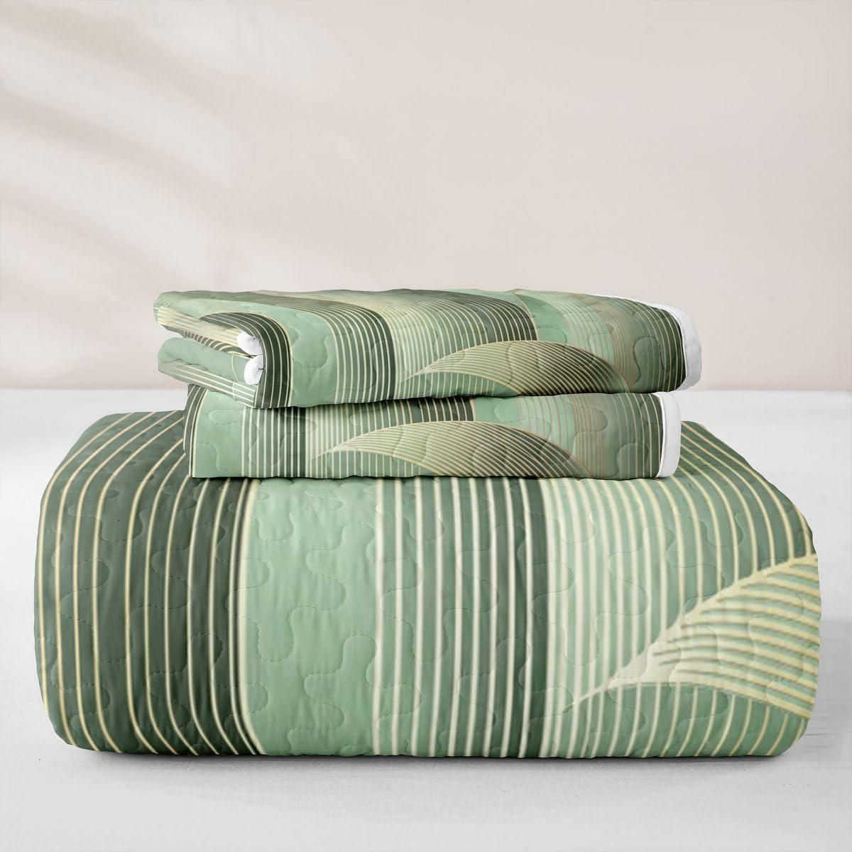 Erosebridal Geometric Quilted Bedspreadd Set Twin Ombre Boho Coverlet Set Modern Abstract Texture Bed Set Light Green Bedding Set