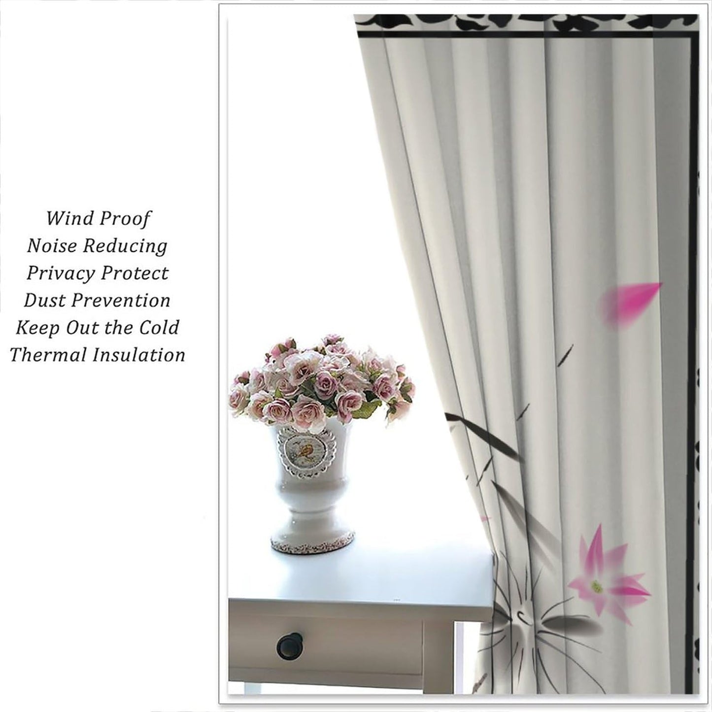 JESTRONRY Japanese Window Curtains, Oriental Asian Chinese Traditional Ink Painting Lotus Flowers Illustration Art Thermal Insulated Curtains for Bedroom Living Room Office W42xL45in