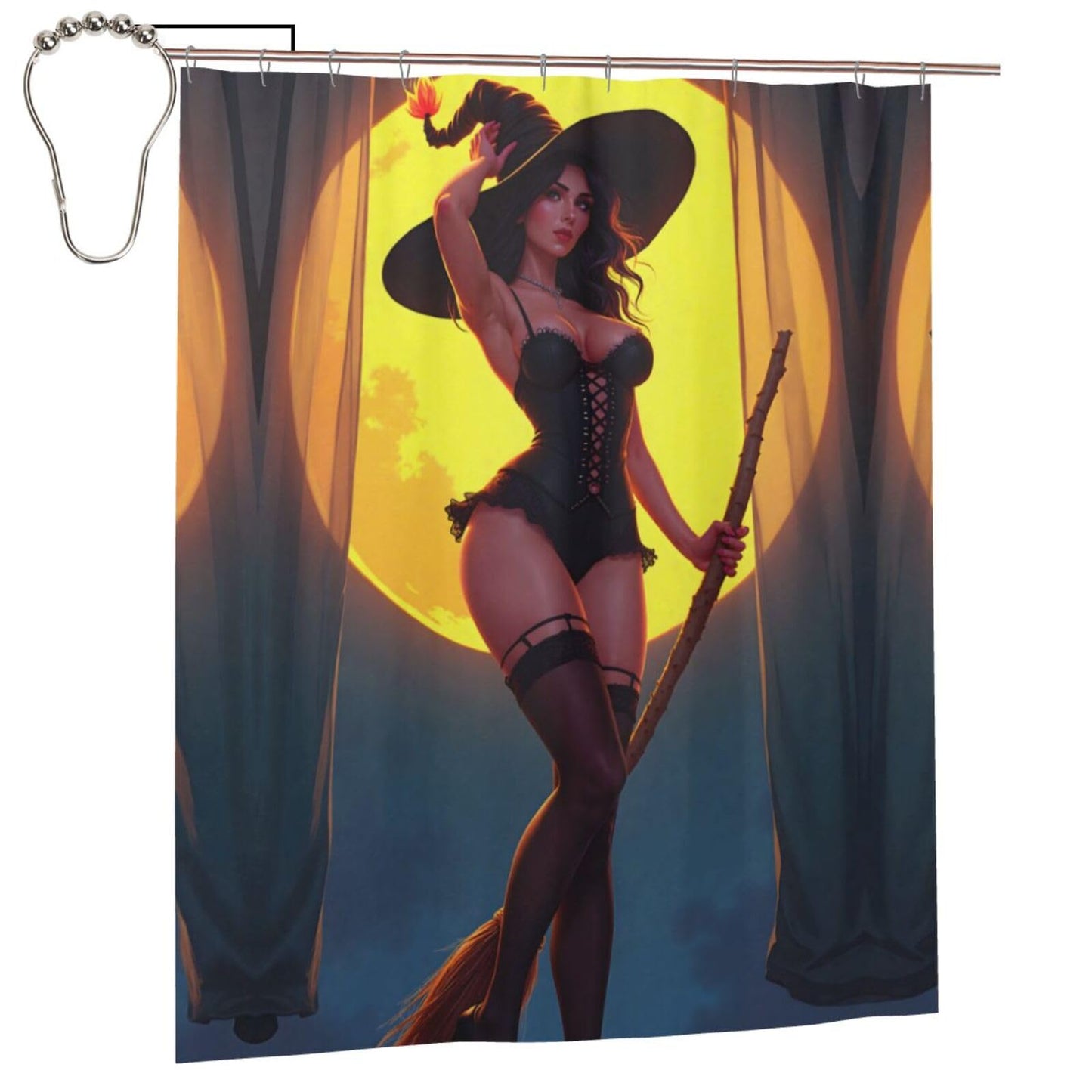 HEILIVIO Shower Curtain Halloween Witch Waterproof Fabric Stylish Durable Bathroom Decor,Quick-Dry,60x72inches,Includes Hooks