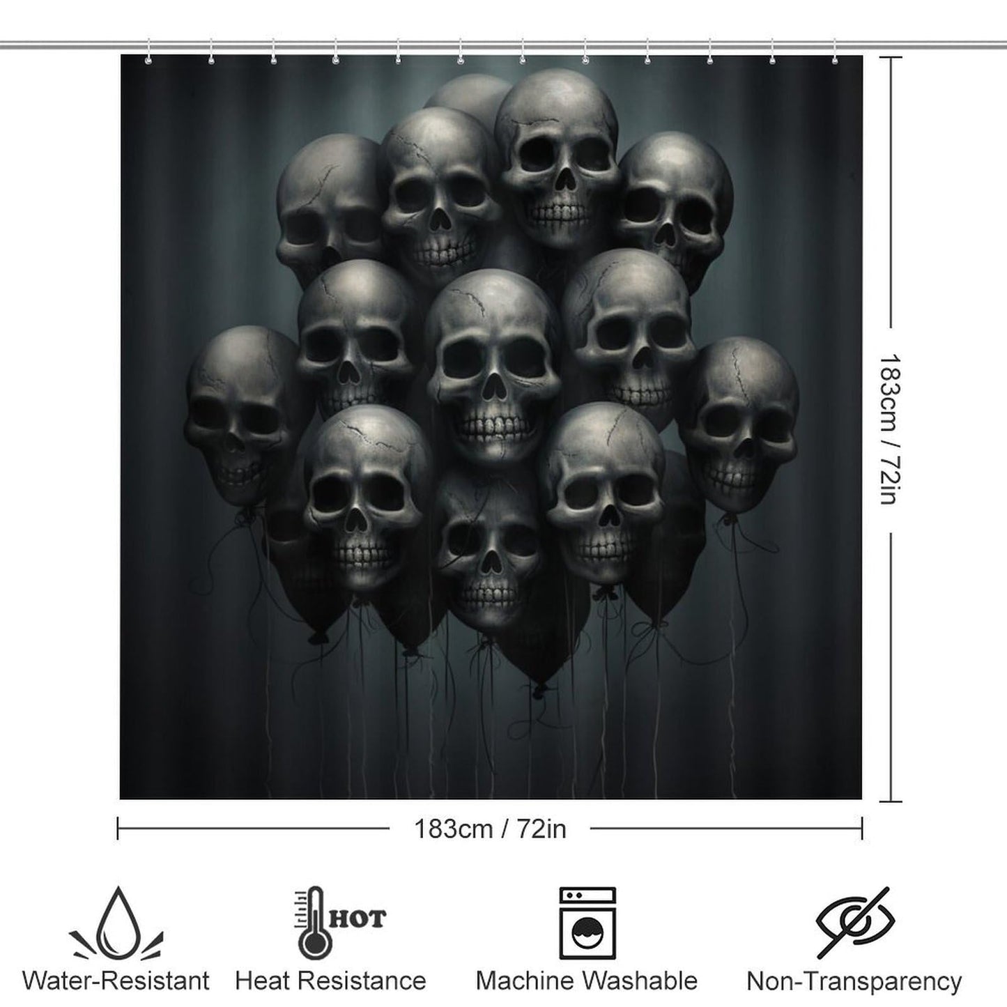 FOCCAFB 4Pcs Rustic Fantasy Skull Bathroom Sets with Shower Curtain Rugs Mats Black Skeleton Balloon Landscape Bathroom Decorations Sets with Non Slip Rugs Toilet Lid Cover Bath Mat, Style-2