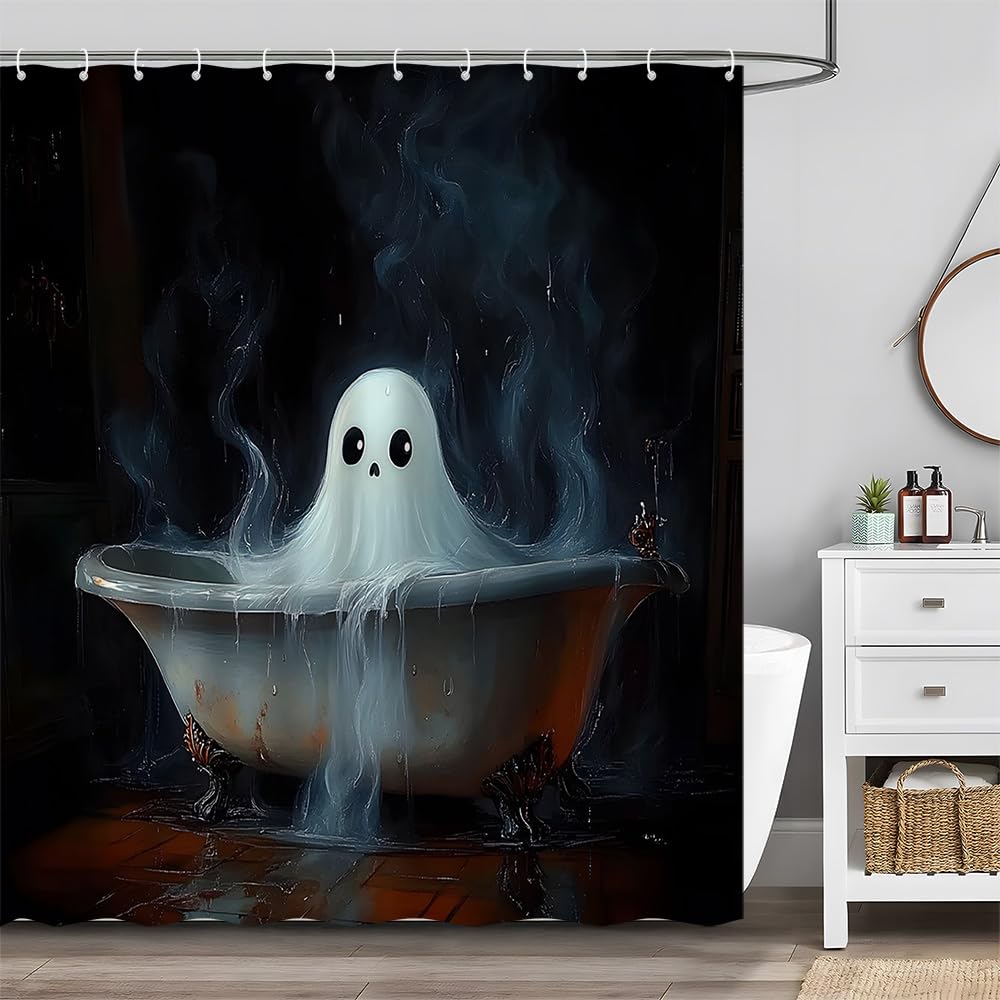 ZQANZQ Halloween Ghost Shower Curtain, Polyester with Hooks, 70" x 70"