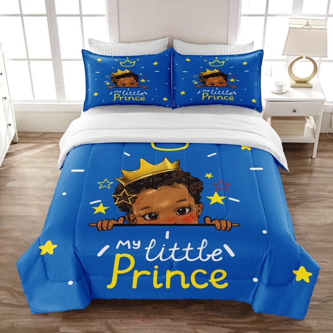 GRAT TIOC Black Boy Comforter Set for Kids Teens Twin, Cute African American Bedding Set, Afro Boy Melanin Bedroom Bed Set with 2 Pillowcases