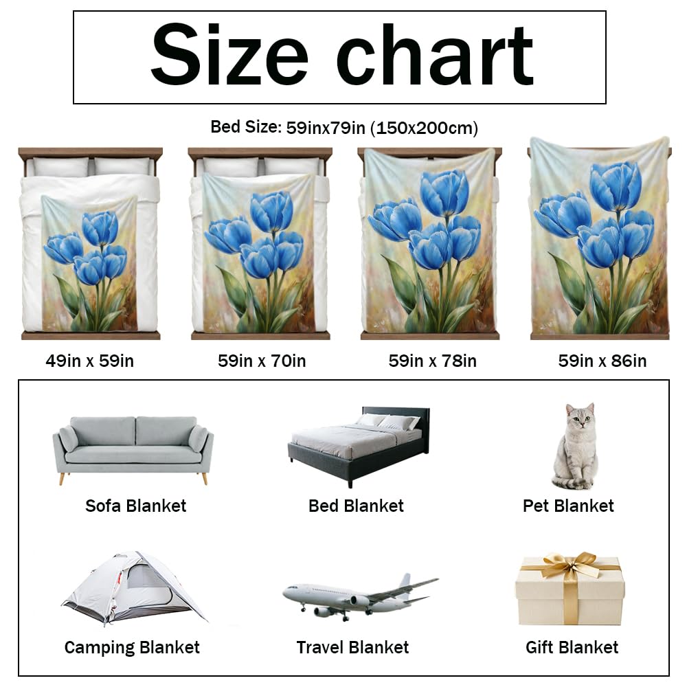 HUNXIAOJ Tulip Blanket Floral Throw Blanket Tulip Gifts for Women Rustic Flower Decor Floral Bedding Warm Soft Flannel for Girl Sofa Couch (49in x 59in)