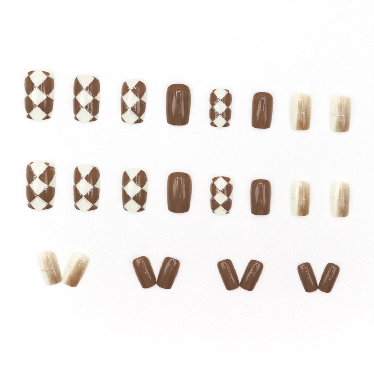 Medium Press on Nails Square Acrylic Gradient Nails Press ons with Silver Glitter Design Lattice Glue on Nails Glossy Fake Nails White Full Cover Cute Artificial False Nails for Girls 24Pcs