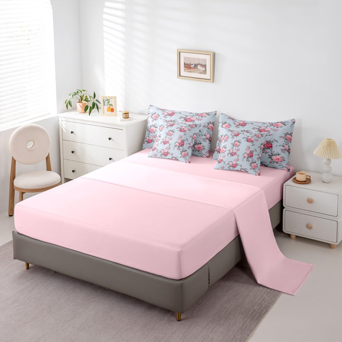 jejeloiu Flower Printed Twin Comforter Set with Sheets for Kids Boys Girls Luxury 7 Pieces Bedding Set Leaves Bed in a Bag Room Decor Soft Lightweight Microfiber