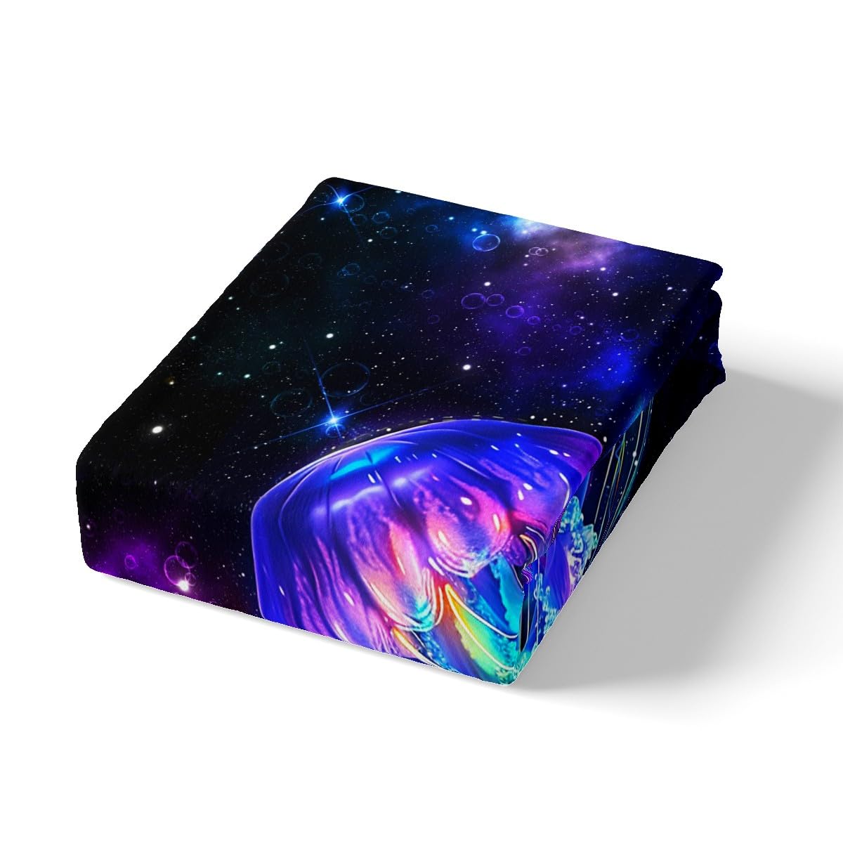Castle Fairy Jellyfish Galaxy Bed Sheet Set Twin Size,Blue Nebula Spaceship Bedding Decor Set with 1 Flat&1 Fitted Sheet with 1 Pillow Shame,Universe Stars Planets Bedding Set for Kids Boys Xmas Gift