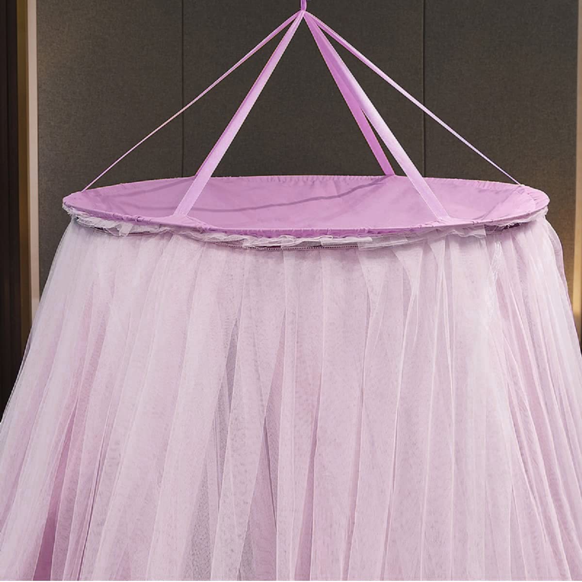 Kertnic Luxurious Bed Canopy for Girls & Adults - Double Layer Princess Canopy with Lace, Round Dome Mosquito Netting for Queen/King Bed Tent (Purple)