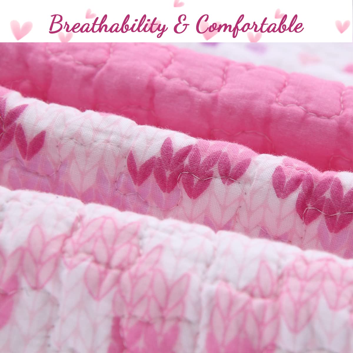 Cozy Line Home Fashions Cute Pink Butterfly Stripe Hearts 100% Cotton Soft Bedding Quilt Set, Coverlet, Bedspread (Queen - 3 Piece)