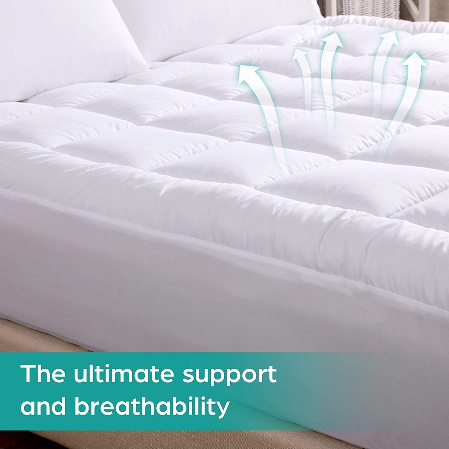 WhatsBedding Waterproof Mattress Topper King Size Cotton Top Down Alternative Filling Pillowtop Mattress Topper Cover-Fitted Quilted (Waterproof King)