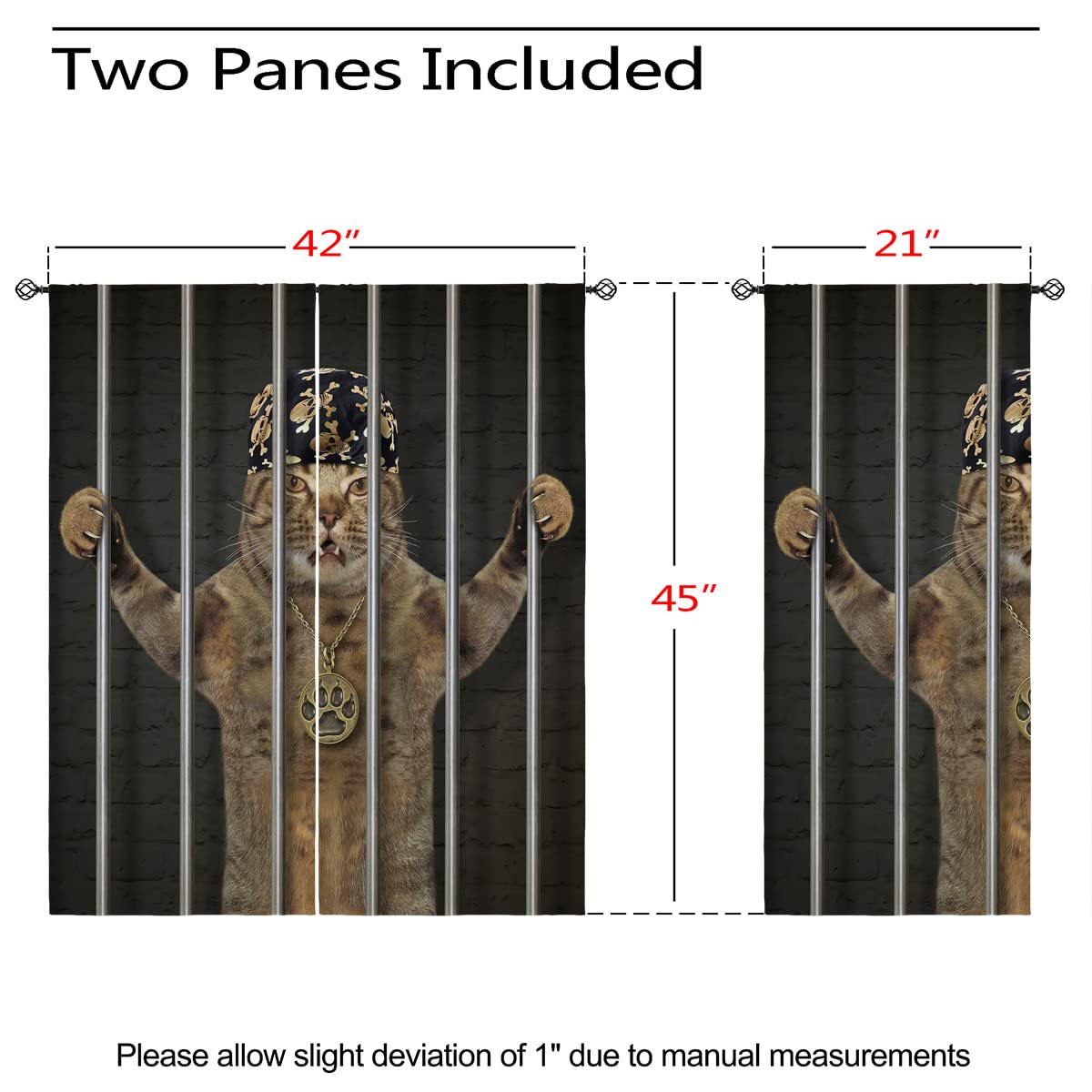 ONINUO Cool Cat Blackout Curtains for Girls Boy Home Decor, Funny Cute Animal Police Office Grommet Thermal Insulated Drapes Darkening Window Curtain for Bedroom Living Room, 42 x 45 Inch