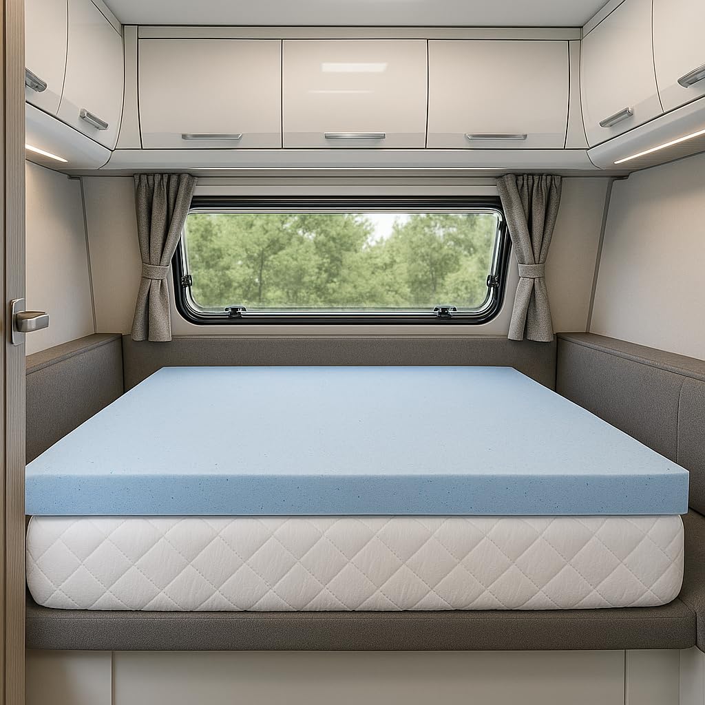 Lounj 2 Inch RV Gel Memory Foam Mattress Topper, King Short (72x75), Blue