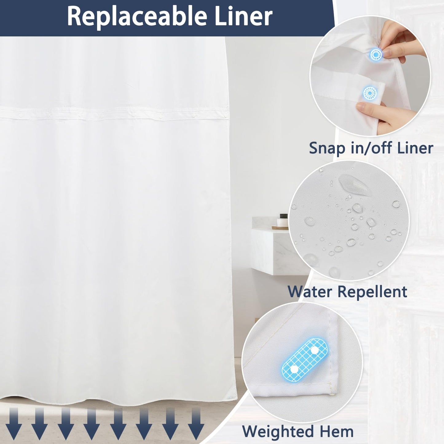 No Hook Beach Coastal Barn Door Shower Curtain with Snap in Fabric Liner, Waterproof Double Layers Washable Bathroom Curtain, Nautical Sunset Seaside Shower Curtains with Top Sheer Window, 71x74 Inch