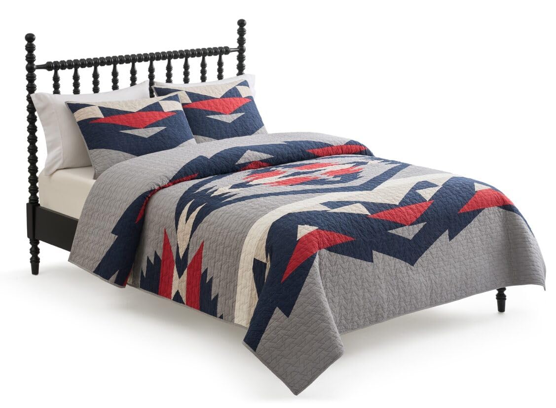 Pendleton Full/Queen Quilt Set – 100% Cotton 3 Piece Quilt Set with Shams, Soft Lightweight Bedding for Queen Size Bed, Gray & Blue Comforter Alternative, Queen Bedding Set (Tecopa Hills)