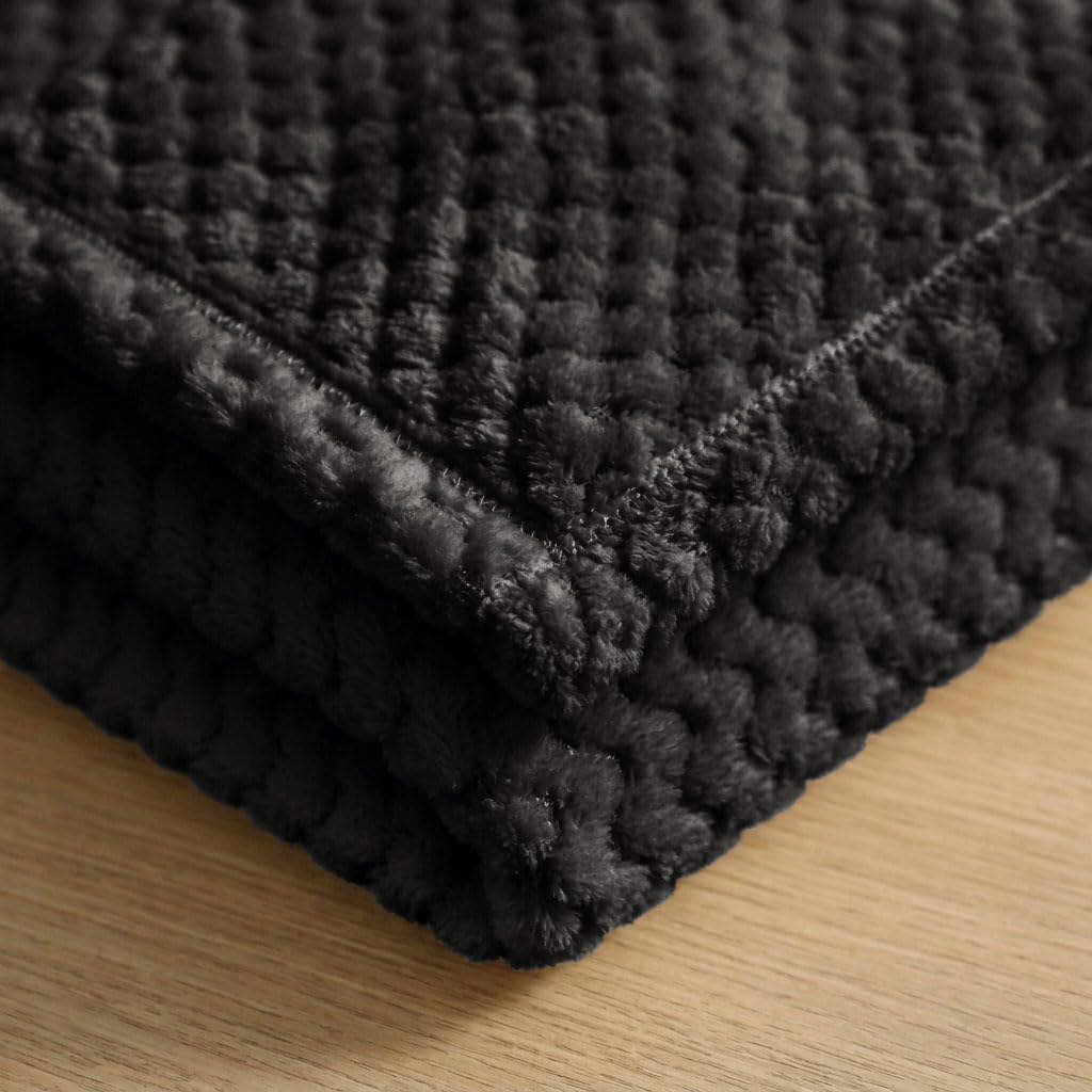Superior Lily Pebbled Fluffy Fleece Blanket, Artisanal Popcorn Texture Soft Throw for Couch, Bed and Living Room Decor, Bedroom Essentials, Extra Cozy Fuzzy Warm Cover, Full Queen Size, Black
