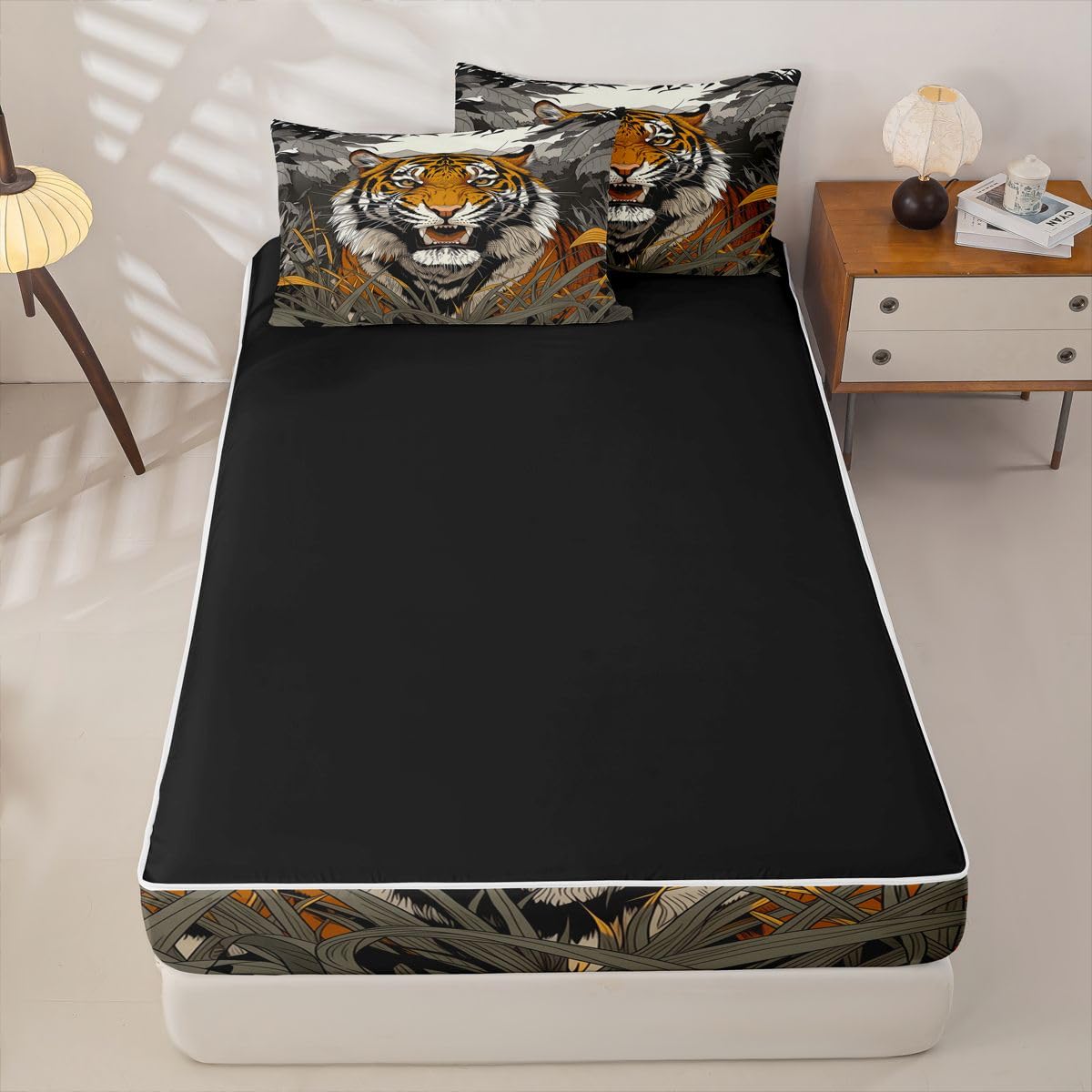 Erosebridal Tiger Zip Up Bedding Comforter Sets Twin Size, Japanese Style Comforter in One Zipper - Wild Animal Bedding Set with Pillowcases