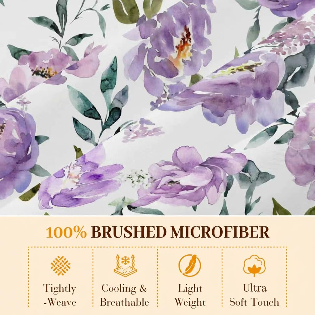 YIYEA Floral Fitted Sheet Only, Premium Double Brushed Microfiber Deep Pocket Fitted Sheet Queen Size, Ultra Soft Fitted Bottom Sheet, Shrinkage, Fade Resistant, Queen